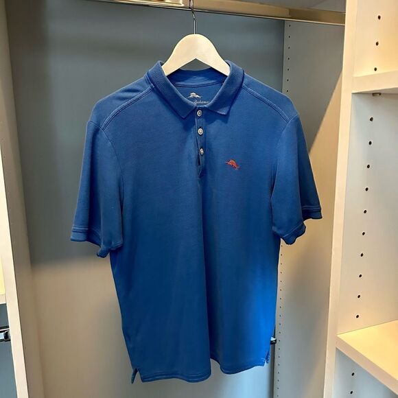 Tommy Bahama blue, short sleeved polo shirt. - Picture 5 of 7
